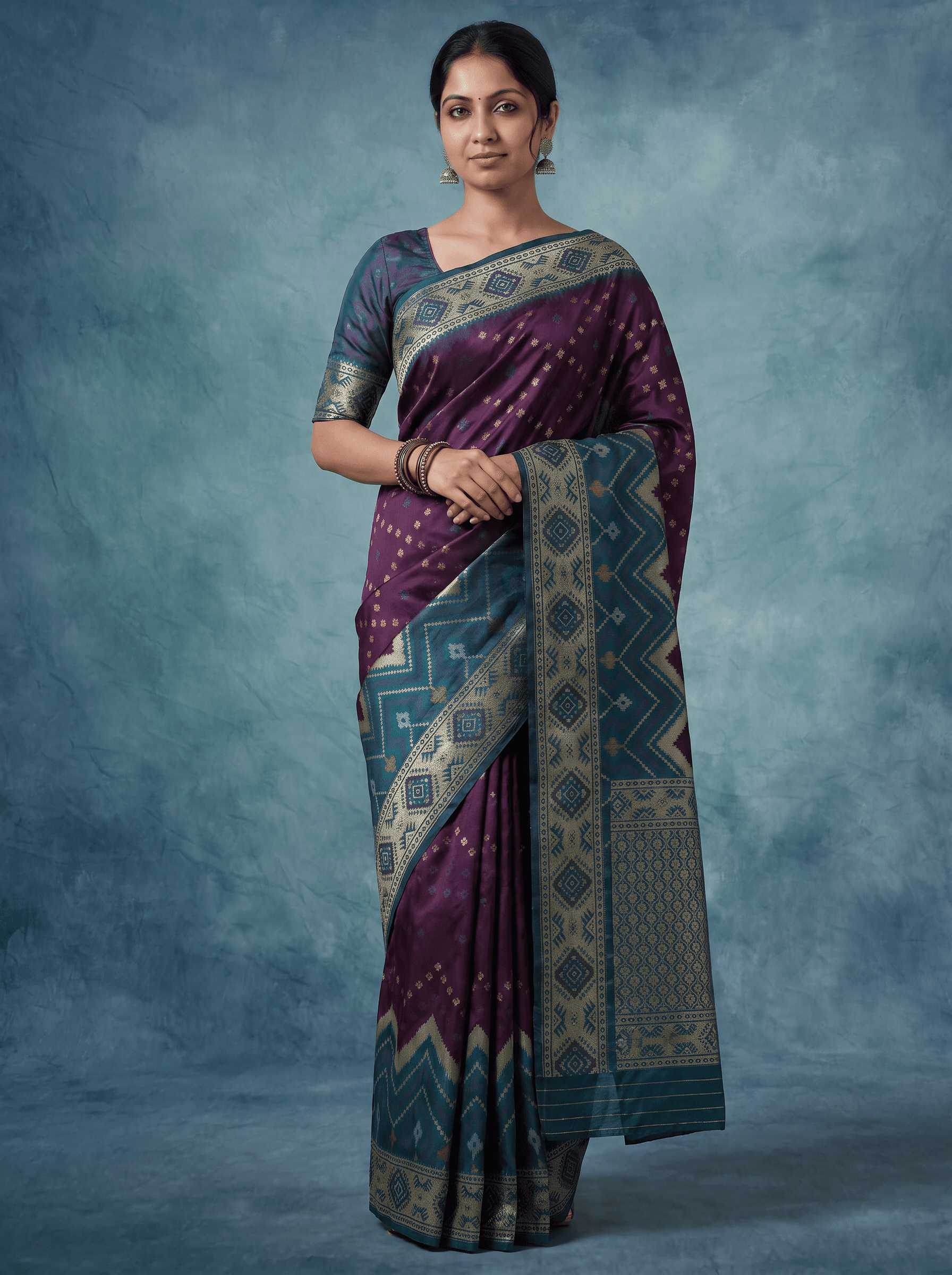 Wine Purple Semi Ikkat Silk - with Blouse Piece